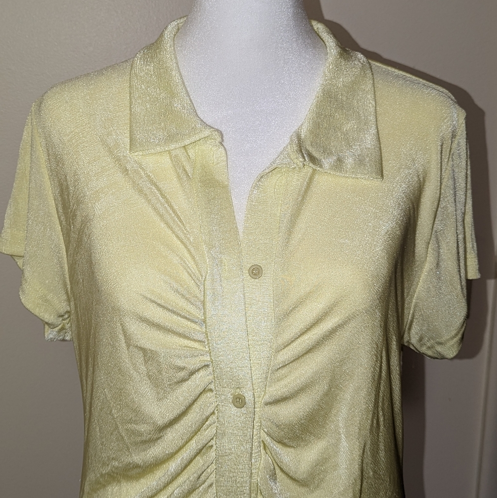 Neon Yellow Button Down Dress with Ruching - NWT Sizes XS, S, M, L